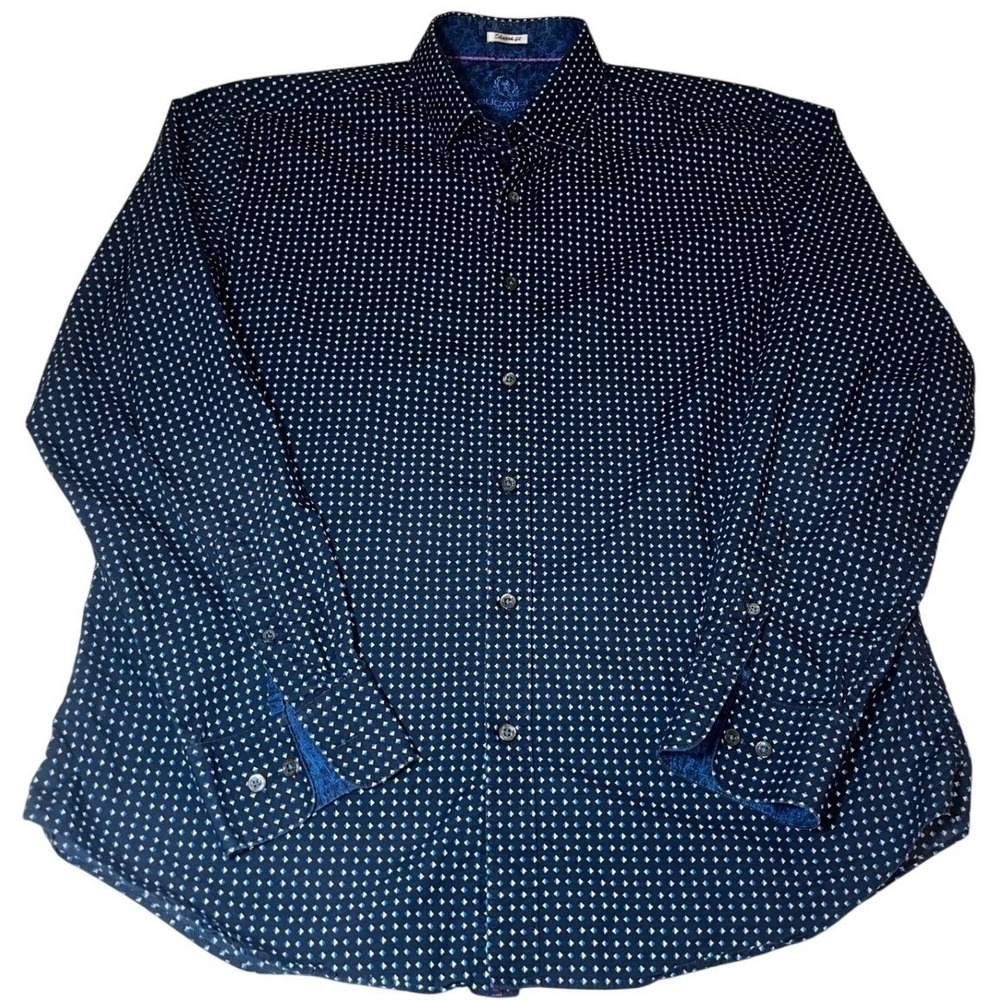 BUGATCHI UOMO Mens Large Dress Shirt Shaped Fit Long Sleeve Cotton Polka Dot